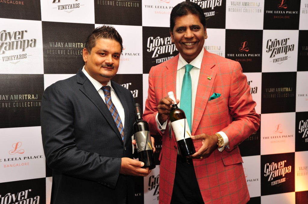 Grover Zampa CEO Sumedh Singh Mandla with Vijay Amritraj at the launch of his wines at the Leela Palace, Bangalore