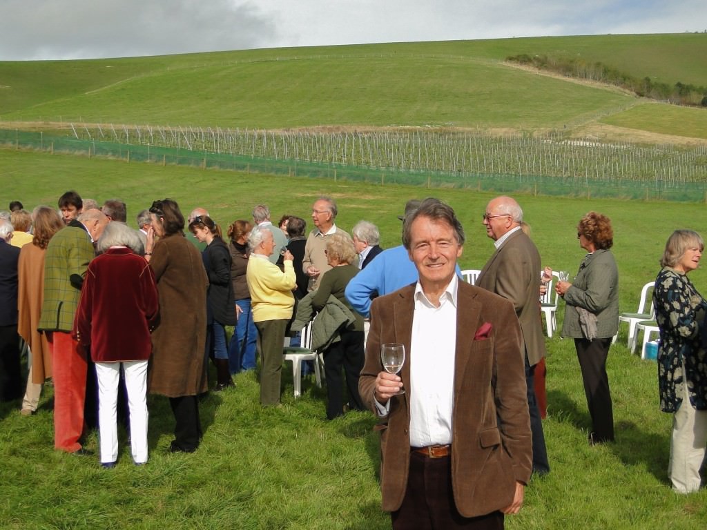 Steven Spurrier picnics to celebrate his 70th birthday at Bride Valley, England. Photo courtesy Decanter