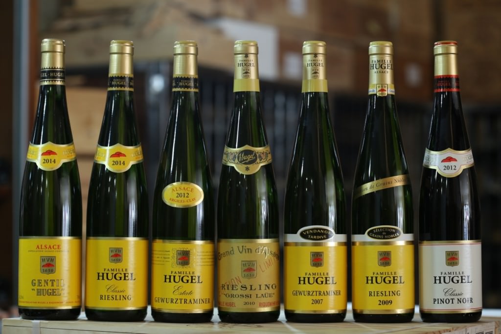 The new-look Famille Hugel wines of Alsace, France, with their distinctive yellow labels