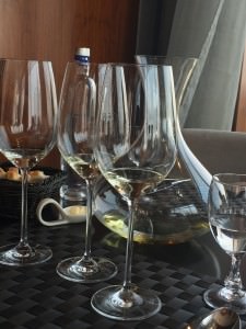 The tasting in progress - KRSMA Sauvignon Blanc2016 and KRSMA Chardonnay2016