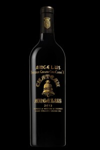The famous black label of the 2012 vintage of Chateau Angelus, the year it became a Grand Cru Classe A